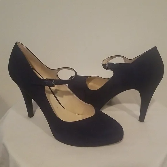 NWOT! Nine West Mary Jane Faux Suede Navy Blue Pumps - Picture 2 of 6